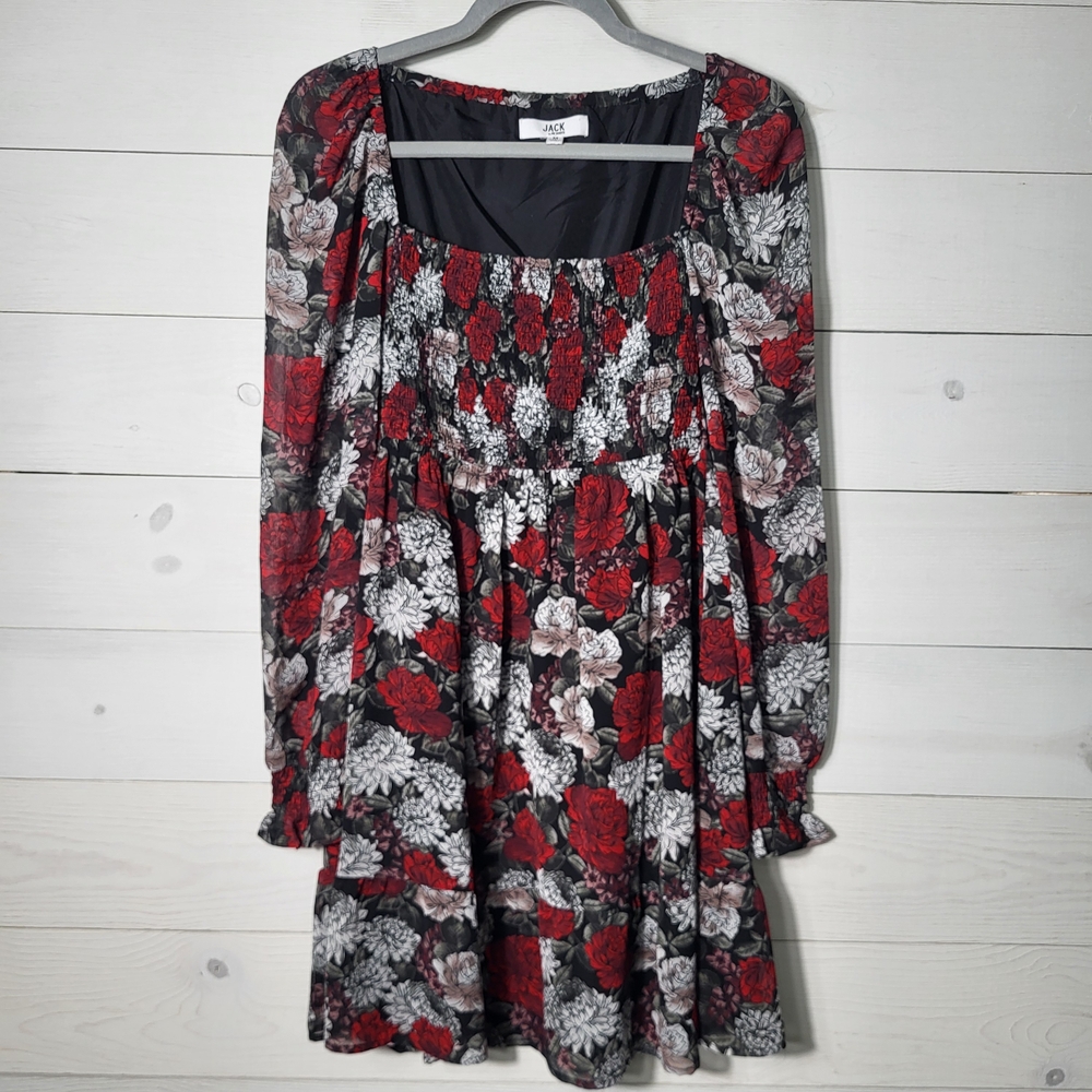 JACK by BB DAKOTA Dress Smocked Sheer Dark Floral Cottagecore Romantic Fairygoth